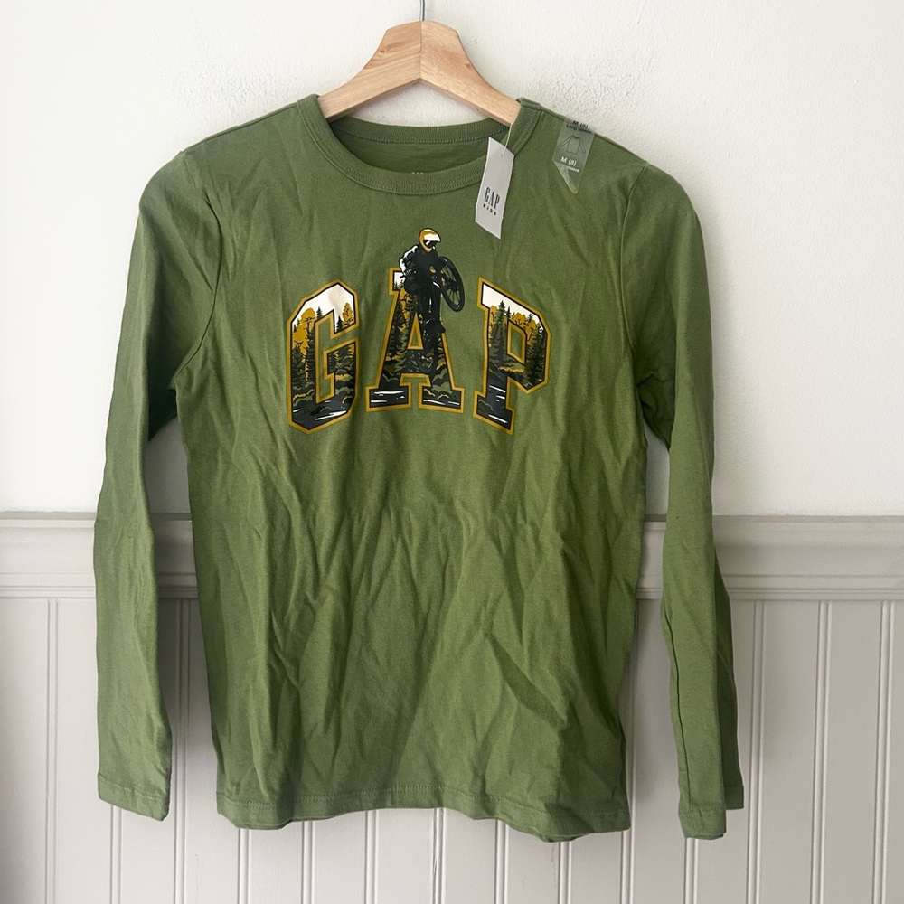 ⭐️ NEW GAP Kids Medium Green Motor-cross Long Sleeve Tee